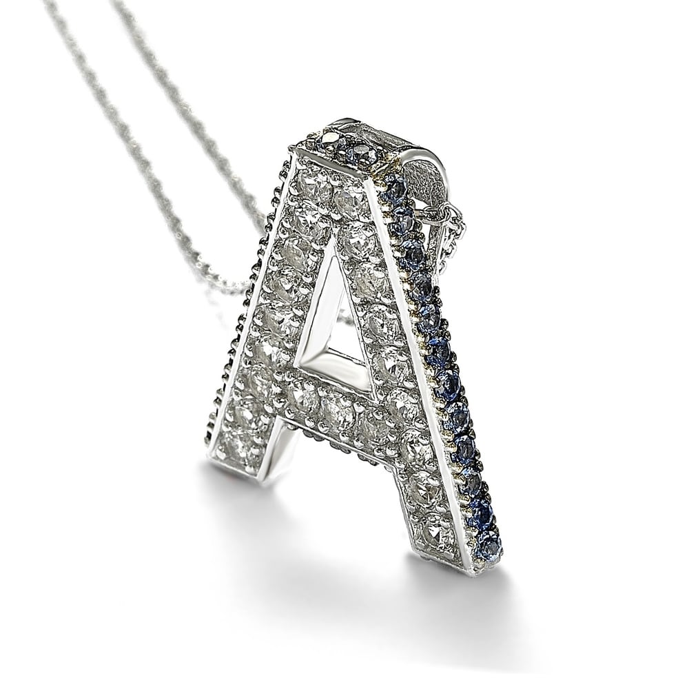 Suzy Levian Sterling Silver Sapphire & Diamond Accent Letter Pendant
