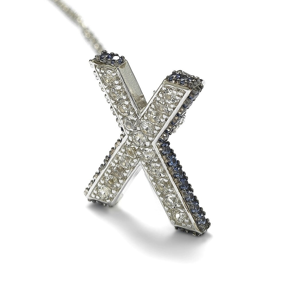 Suzy Levian Sterling Silver Sapphire & Diamond Accent Letter Pendant