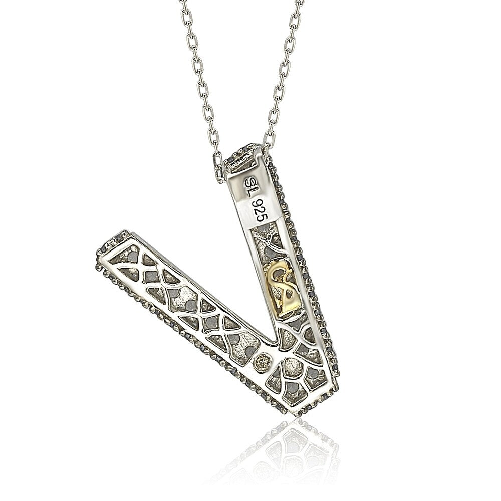 Suzy Levian Sterling Silver Sapphire & Diamond Accent Letter Pendant