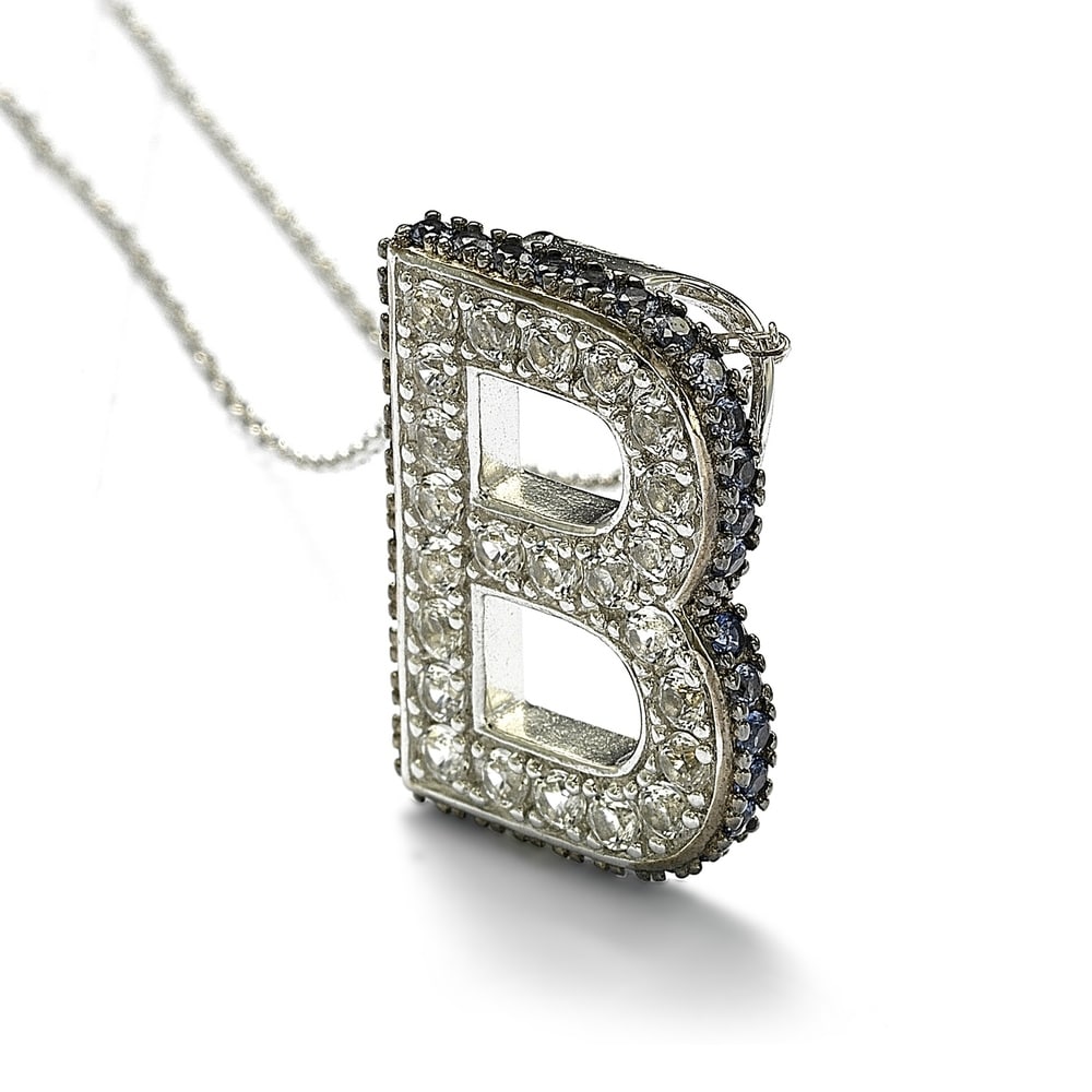 Suzy Levian Sterling Silver Sapphire & Diamond Accent Letter Pendant