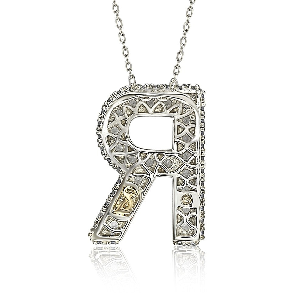 Suzy Levian Sterling Silver Sapphire & Diamond Accent Letter Pendant