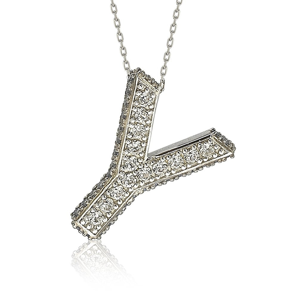 Suzy Levian Sterling Silver Sapphire & Diamond Accent Letter Pendant