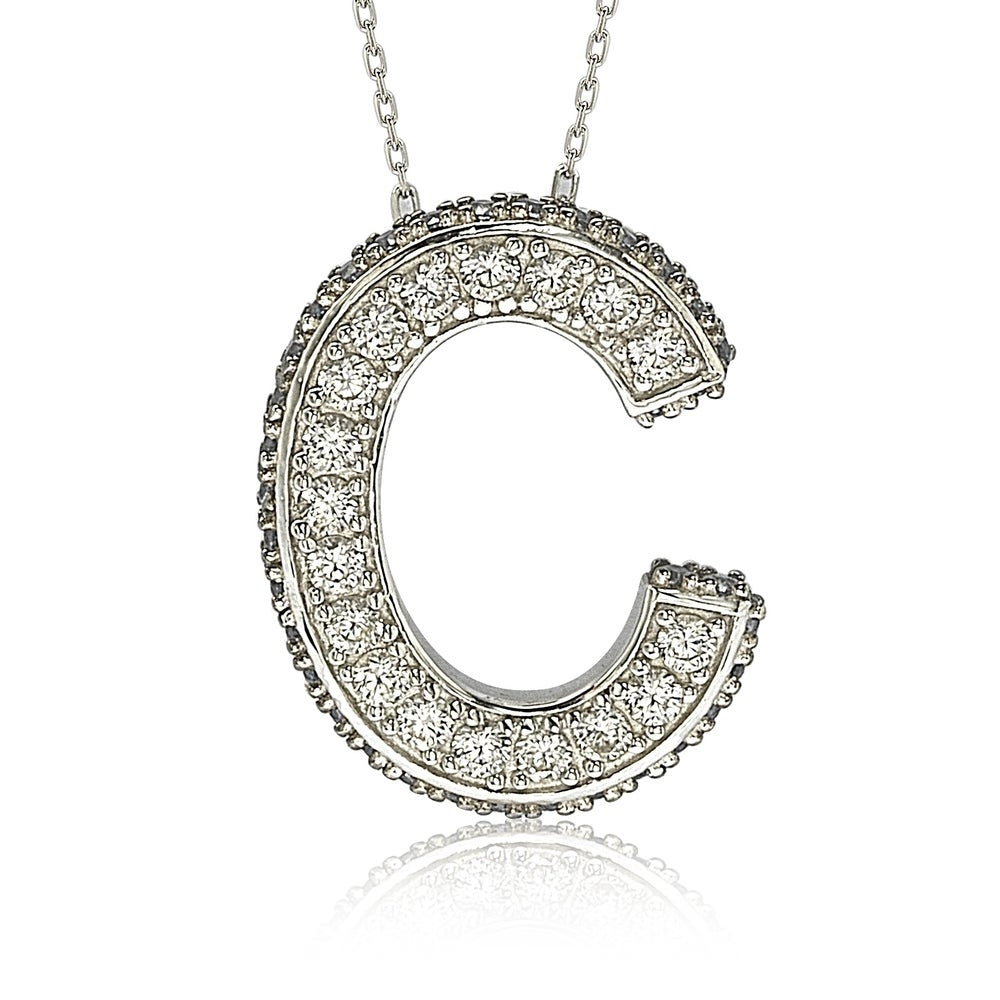 Suzy Levian Sterling Silver Sapphire & Diamond Accent Letter Pendant