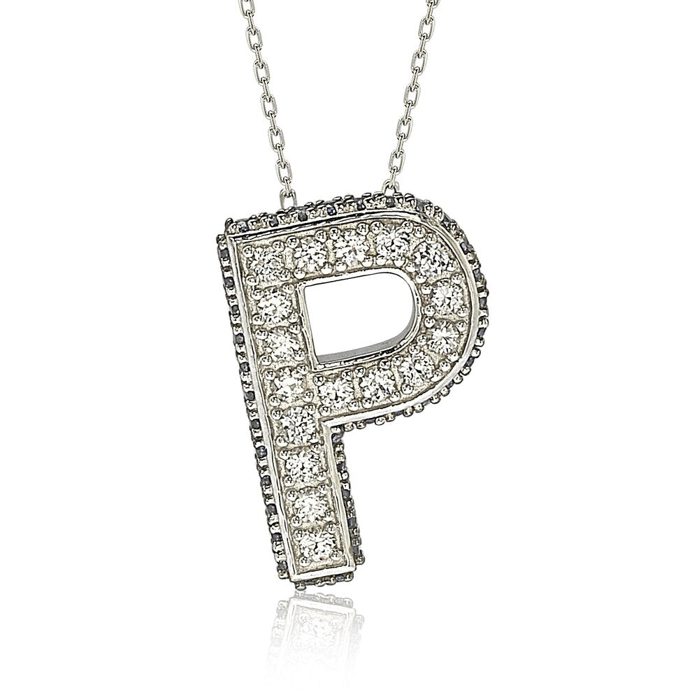 Suzy Levian Sterling Silver Sapphire & Diamond Accent Letter Pendant