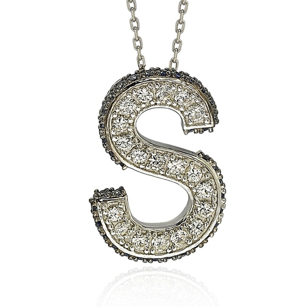 Suzy Levian Sterling Silver Sapphire & Diamond Accent Letter Pendant