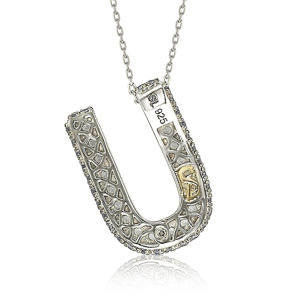 Suzy Levian Sterling Silver Sapphire & Diamond Accent Letter Pendant