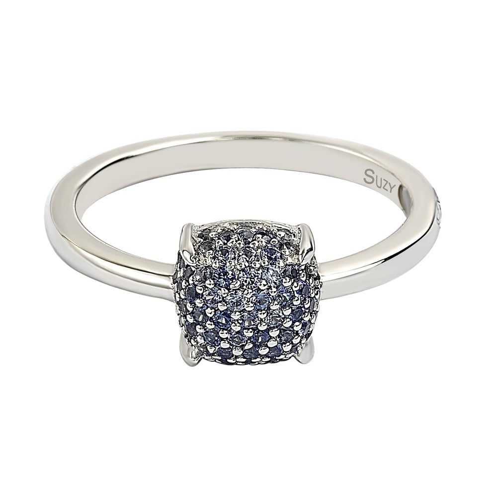 Suzy Levian Sterling Silver Sapphire & Diamond Accent Pave Ball-Top Ring