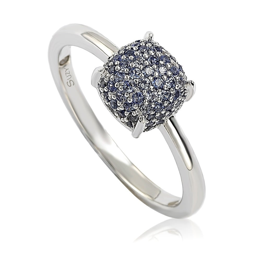 Suzy Levian Sterling Silver Sapphire & Diamond Accent Pave Ball-Top Ring