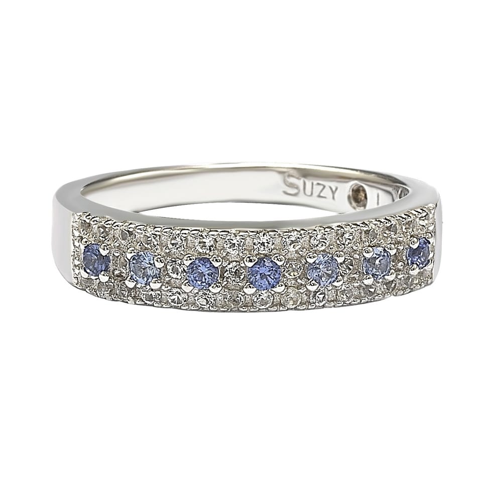 Suzy Levian Sterling Silver Sapphire & Diamond Accent Pave Band Ring