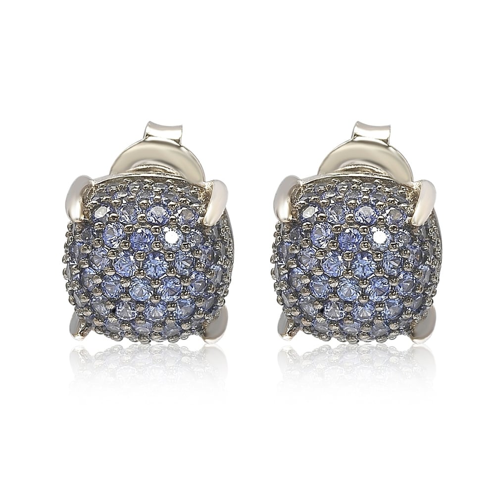 Suzy Levian Sterling Silver Sapphire & Diamond Accent Pave Cluster Earrings