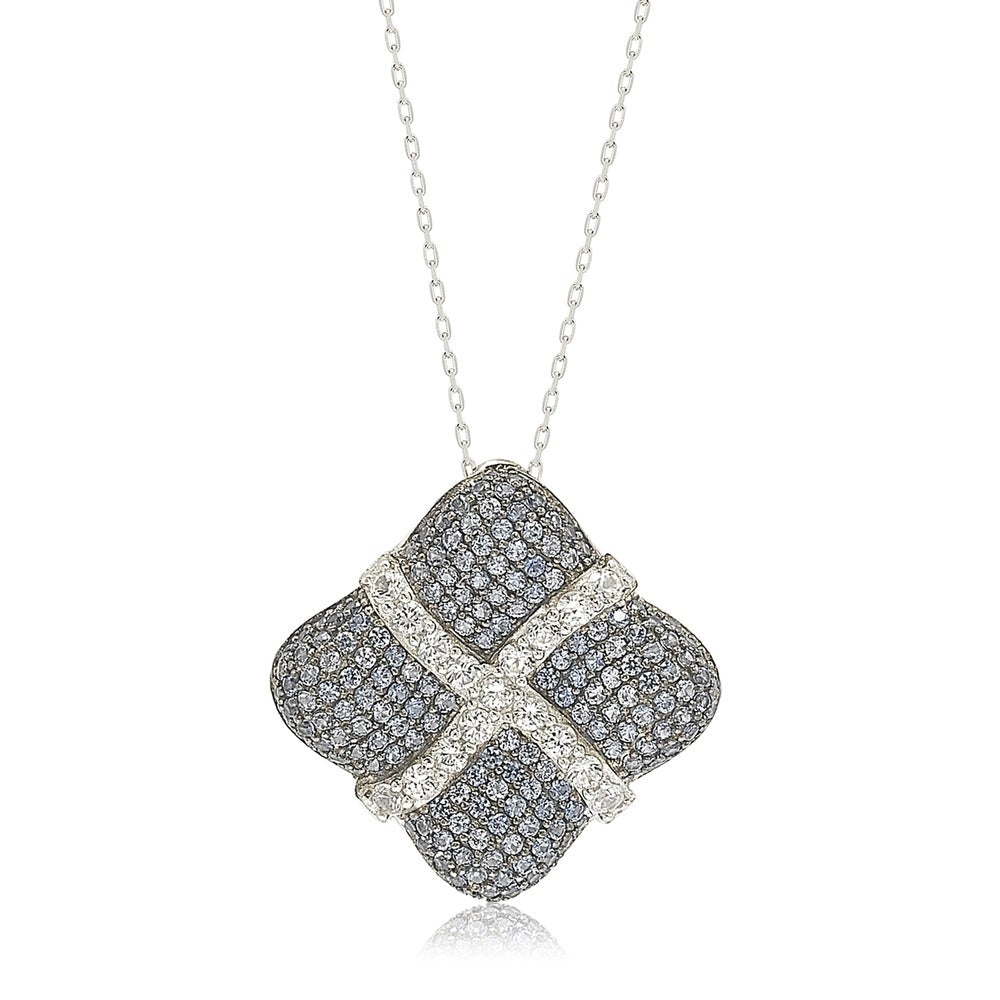 Suzy Levian Sterling Silver Sapphire & Diamond Wrapped Cushion Pendant