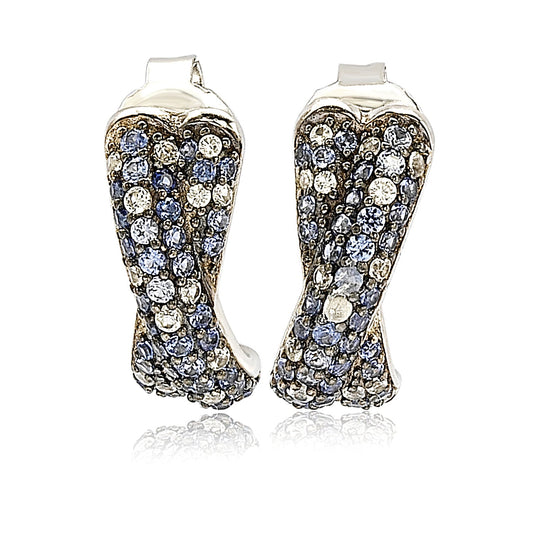 Suzy Levian Sterling Silver Blue Sapphire Petite Crossover Pave Earrings