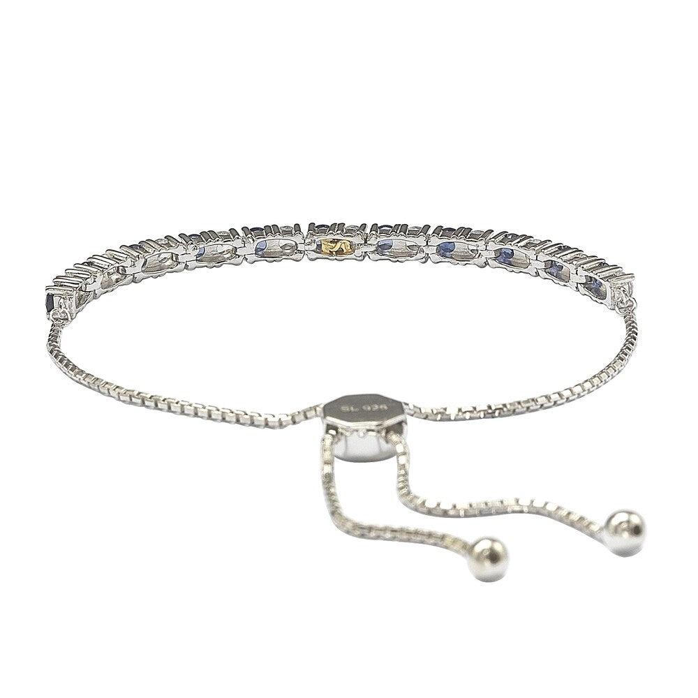 Suzy Levian Sterling Silver Sapphire and Diamond Accent Adjustable Bolo Tennis Bracelet