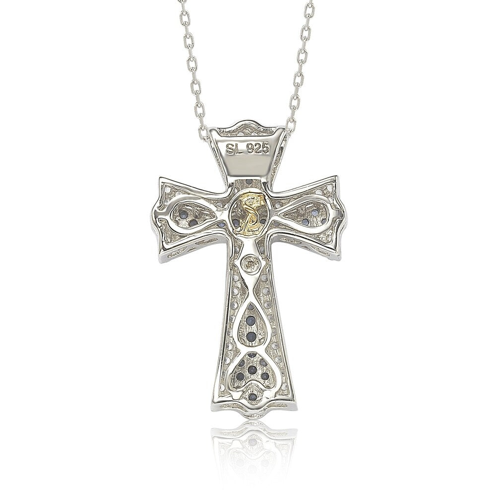 Suzy Levian Sterling Silver Sapphire and Diamond Accent Cross