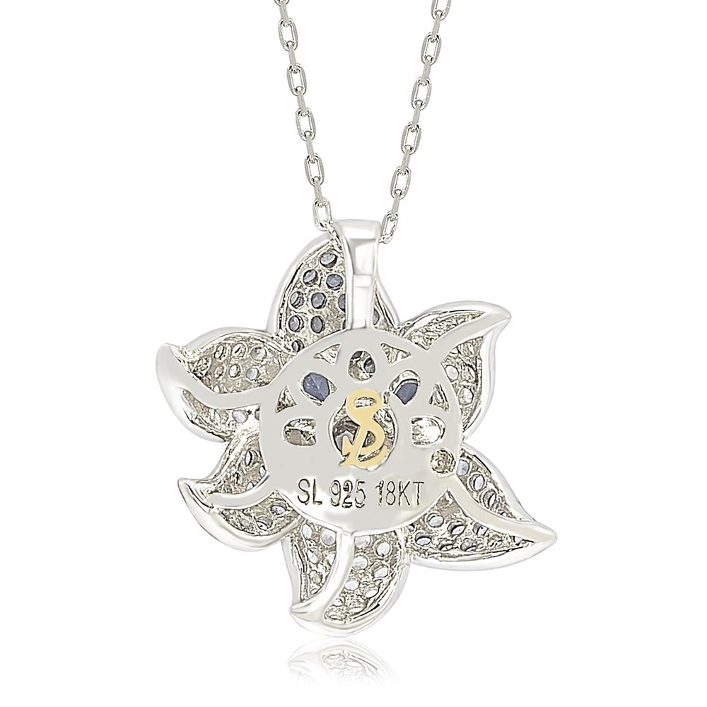Suzy Levian Sterling Silver Sapphire and Diamond Accent Exotic Flower Pendant Necklace