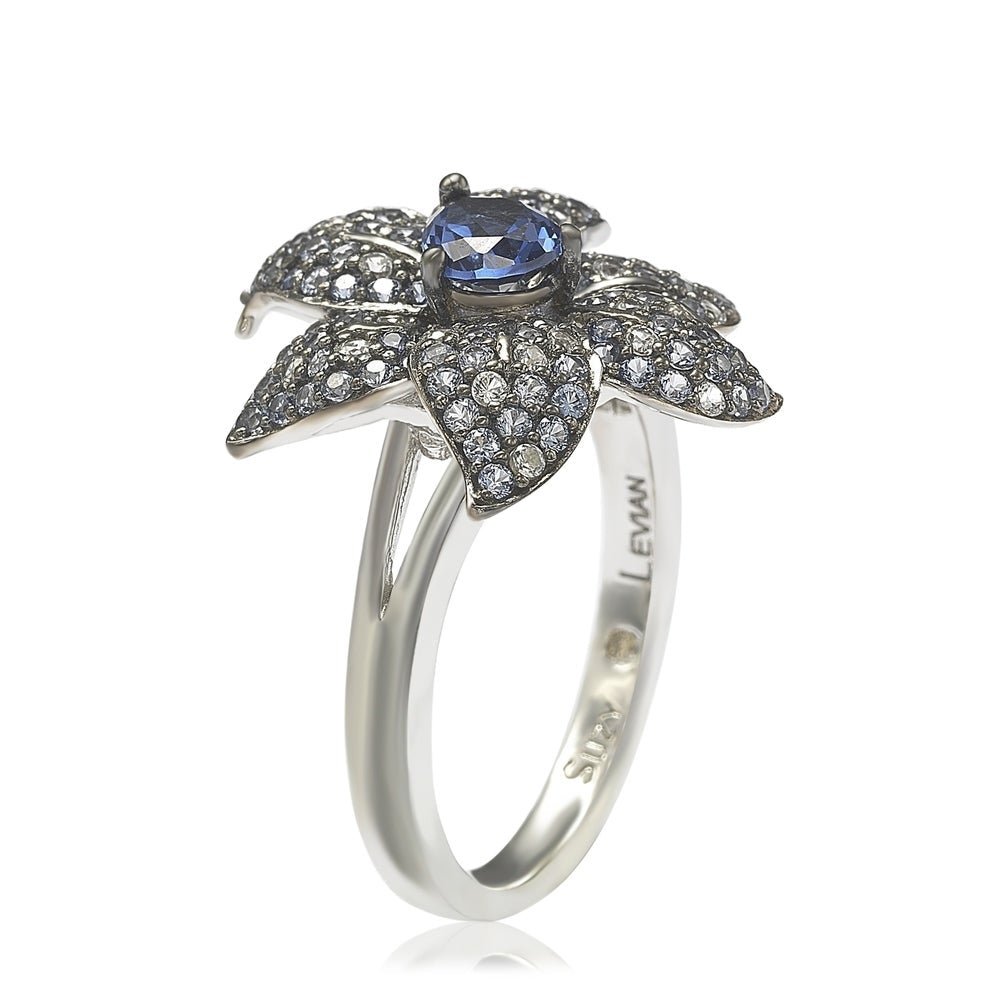 Suzy Levian Caribbean Blue Sapphire & White Sapphire Flower Pave Designed Ring outlets