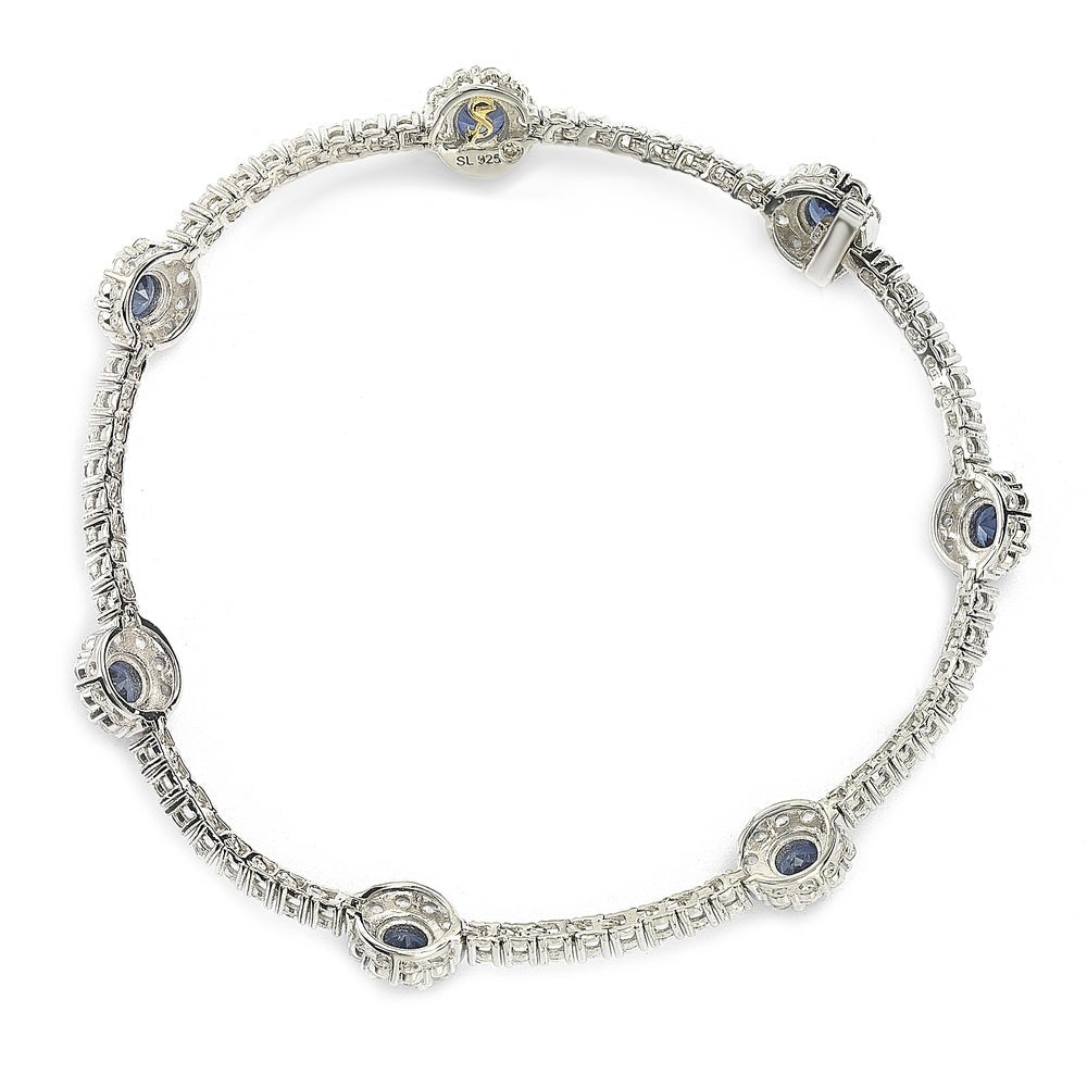 Suzy Levian Sterling Silver Sapphire and Diamond Accent Flower Tennis Bracelet