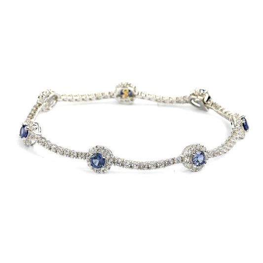 Suzy Levian Sterling Silver Sapphire and Diamond Accent Flower Tennis Bracelet