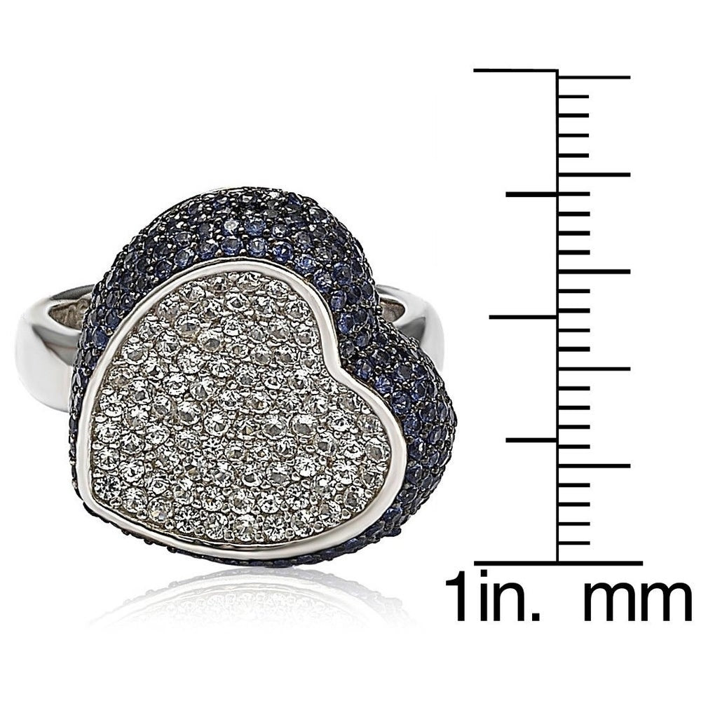 Suzy Levian Sterling Silver Sapphire and Diamond Accent Micro Pave Heart Ring