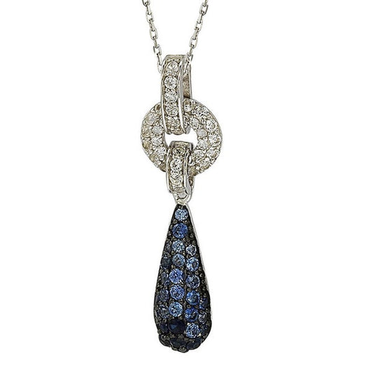 Suzy Levian Sterling Silver Sapphire and Diamond Accent Pave Tear Drop Pendant