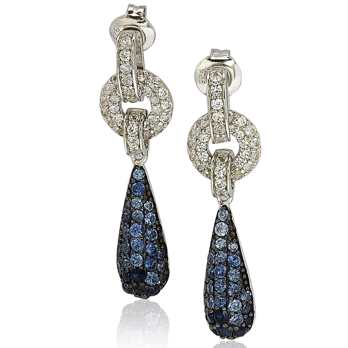 Suzy Levian Sterling Silver Blue Sapphire and Diamond Accent Tear Drop Dangle Earrings