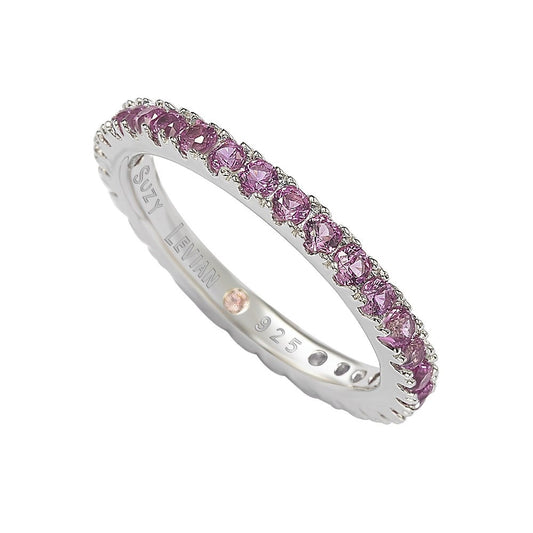 Suzy Levian Sterling Silver Thin Pink Cubic Zirconia Eternity Band