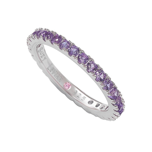 Suzy Levian Sterling Silver Thin Purple Cubic Zirconia Eternity Band