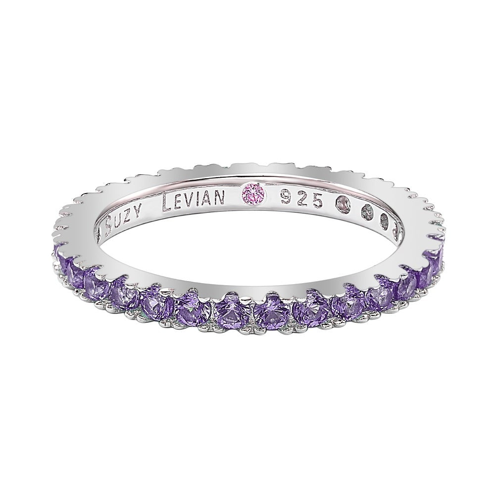 Suzy Levian Sterling Silver Thin Purple Cubic Zirconia Eternity Band