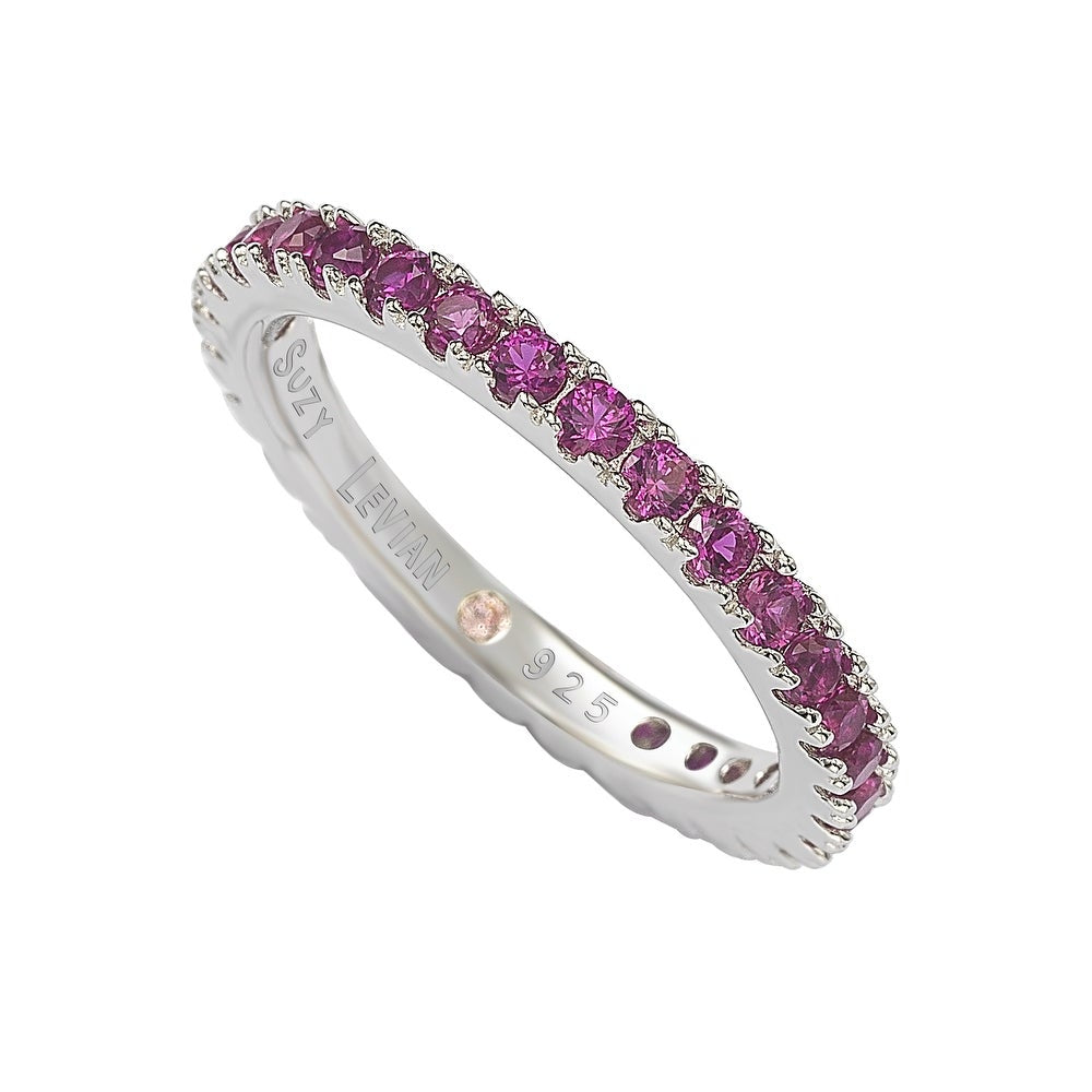 Suzy Levian Sterling Silver Thin Red Cubic Zirconia Eternity Band