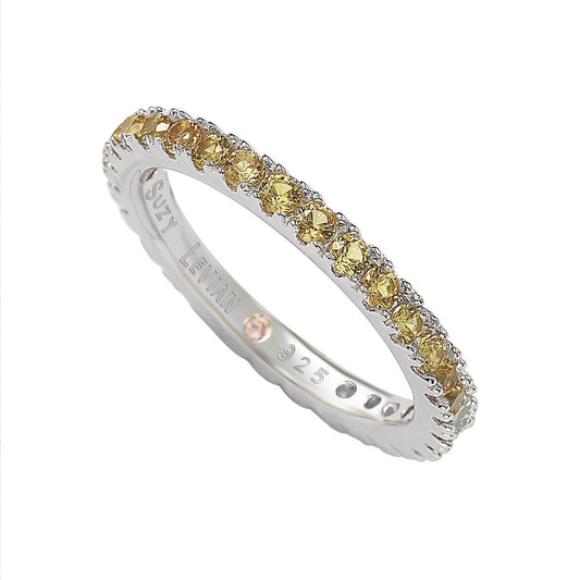 Suzy Levian Sterling Silver Thin Yellow Cubic Zirconia Eternity Band