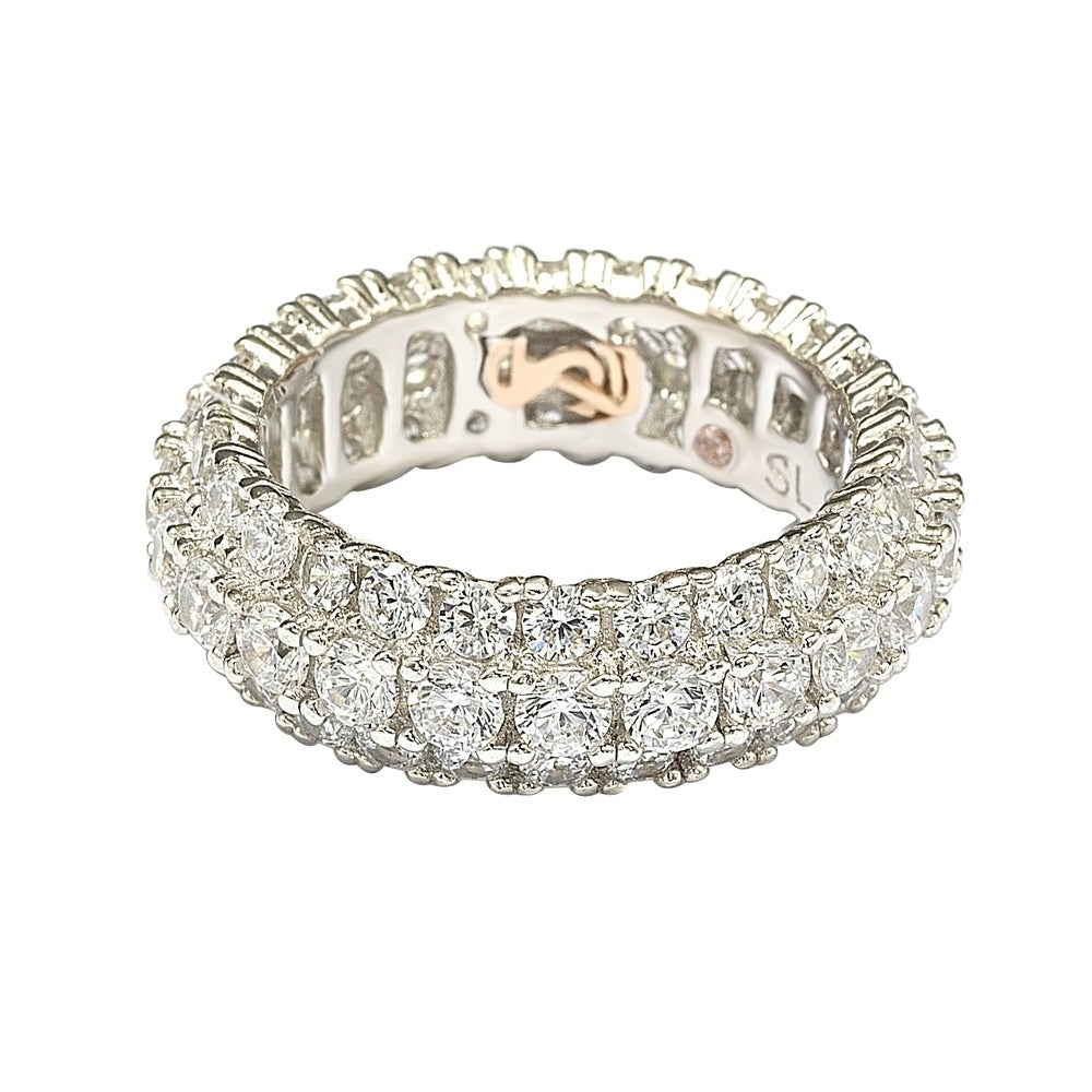 Suzy Levian Sterling Silver White Cubic Zirconia 3 Row Eternity Band