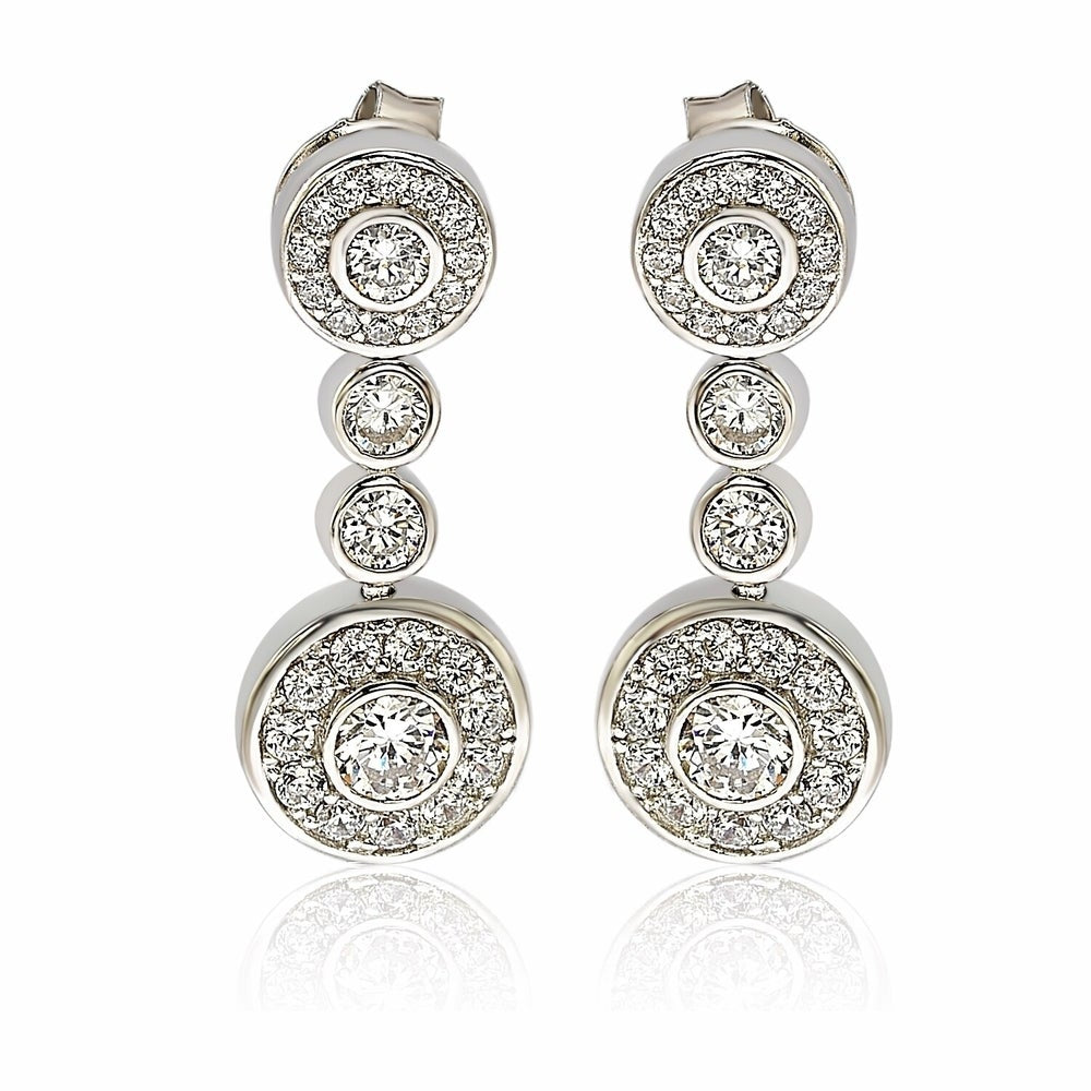 Suzy Levian Sterling Silver White Cubic Zirconia Circle Drop Earrings