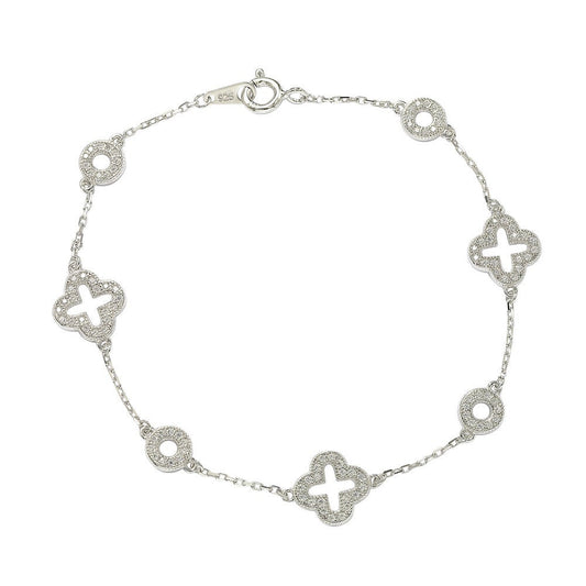 Suzy Levian Sterling Silver White Cubic Zirconia Clover and Circles Bracelet