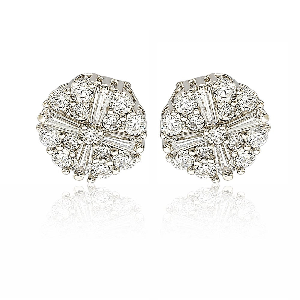 Suzy Levian Sterling Silver White Cubic Zirconia Fancy Cluster Stud Earrings