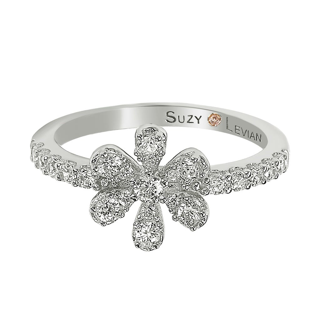 Suzy Levian Sterling Silver White Cubic Zirconia Flower Ring