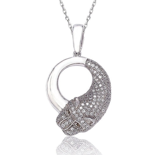 Suzy Levian Sterling Silver White Cubic Zirconia Tiger Pendant Necklace