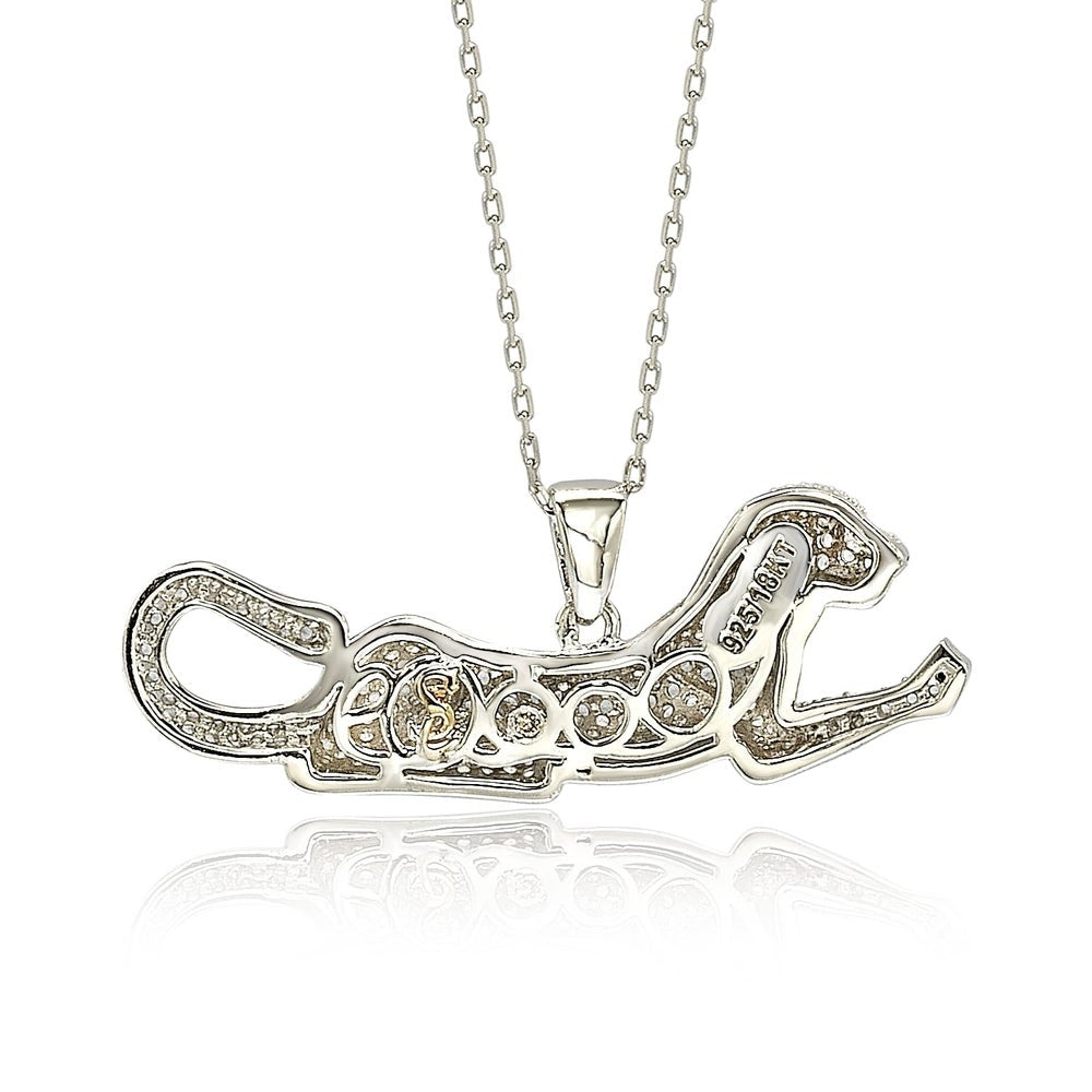 Suzy Levian Sterling Silver White Sapphire and Diamond Accent Prowling Tiger Pendant