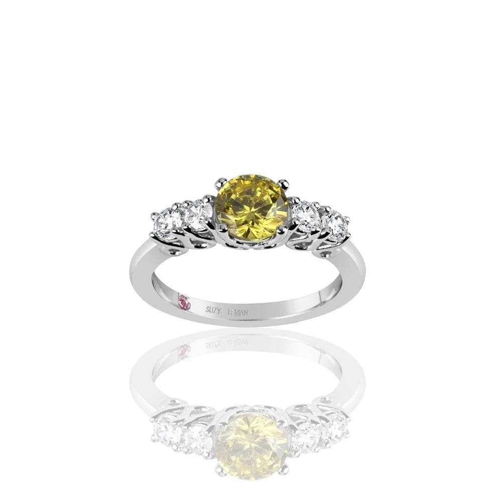 Suzy Levian Sterling Silver Yellow & White Cubic Zirconia 5 Stone Engagement Ring