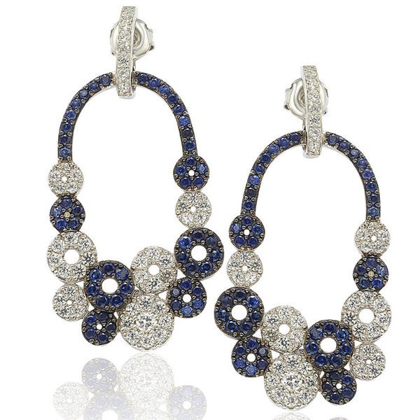 Suzy Levian Sterling Silver and 18k Gold Sapphire and Diamond Multi-circle Earrings