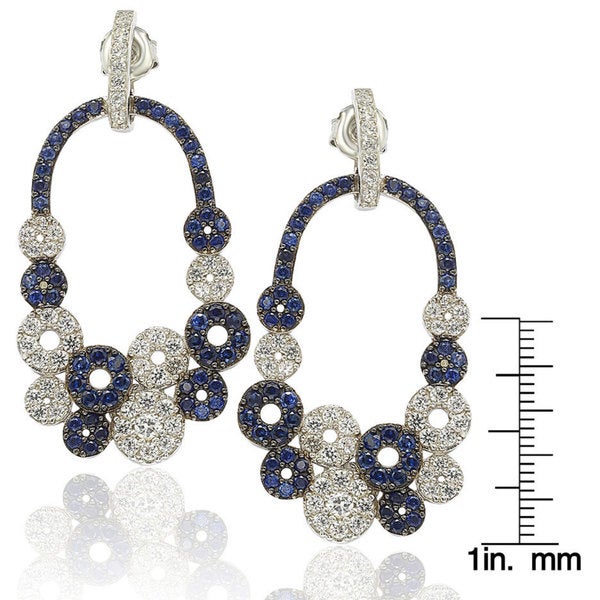 Suzy Levian Sterling Silver and 18k Gold Sapphire and Diamond Multi-circle Earrings