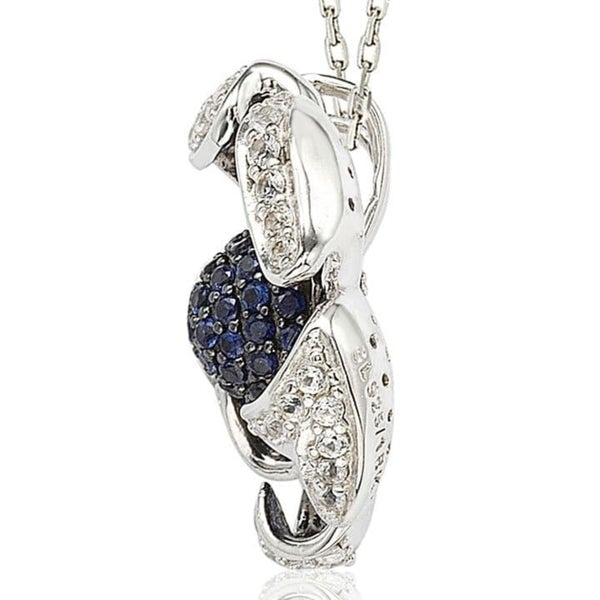 Suzy Levian Sterling Silver Sapphire and Diamond Pave Flower Pendant with Chain