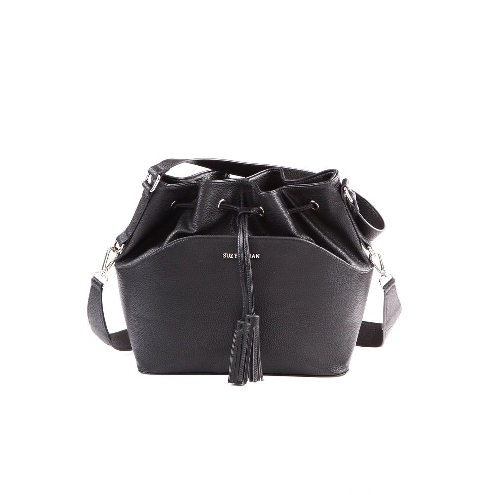Suzy Levian Tassle Drawstring Bucket Handbag