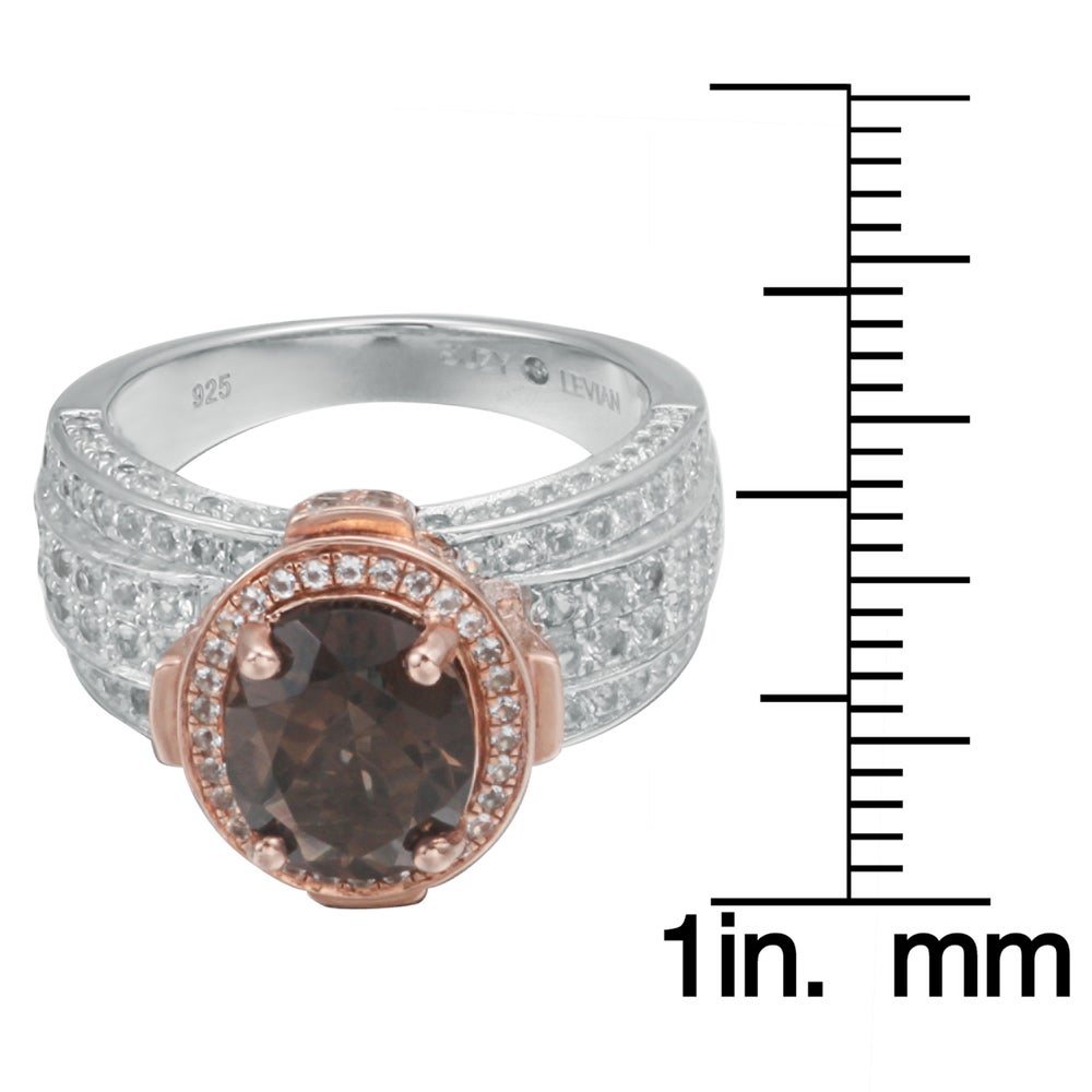 Suzy Levian Two-Tone Sterling Silver 4.65 cttw Smoky Quartz Ring