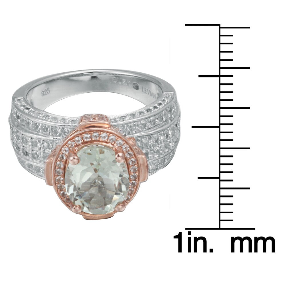 Suzy Levian Two-Tone Sterling Silver 4.73 cttw Green Amethyst Ring