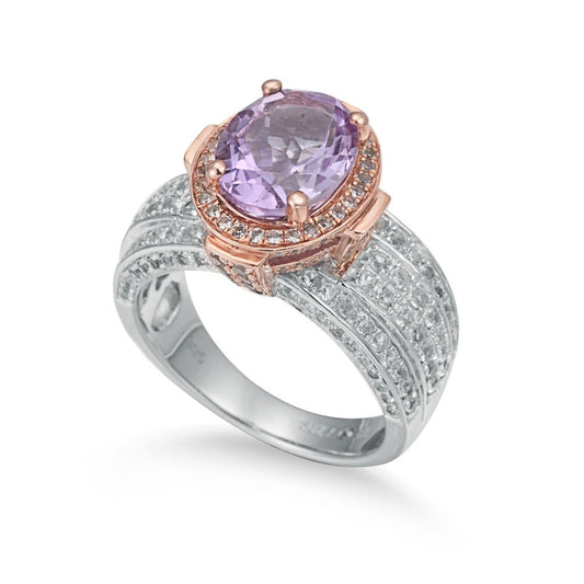 Suzy Levian Two-Tone Sterling Silver 4.9 cttw Purple Amethyst Ring