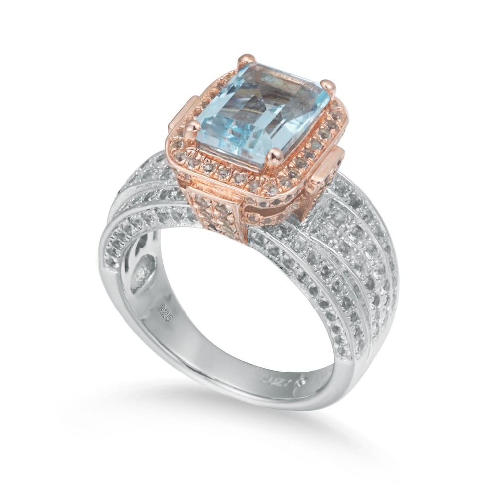 Suzy Levian Two-Tone Sterling Silver 5.83 TCW Blue Topaz Ring