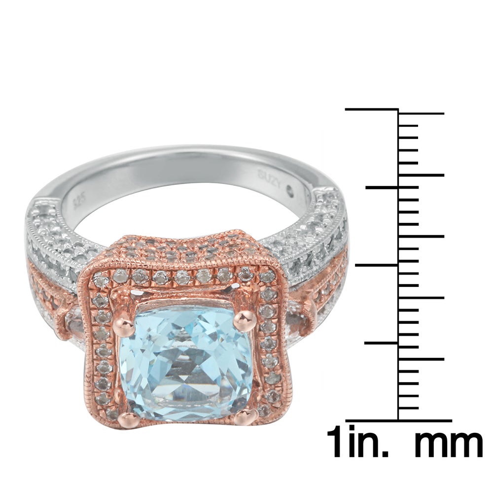 Suzy Levian Two-Tone Sterling Silver 7.02 TCW Blue Topaz Ring