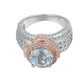 Suzy Levian Two-Tone Sterling Silver Round 5.71 cttw Blue Topaz Ring