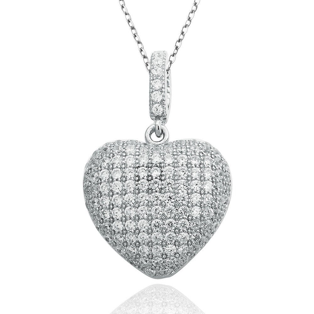 Suzy Levian White Cubic Zirconia Sterling Silver Pave Heart Pendant