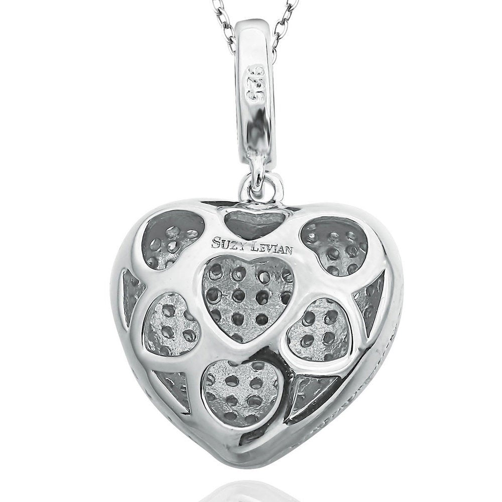 Suzy Levian White Cubic Zirconia Sterling Silver Pave Heart Pendant